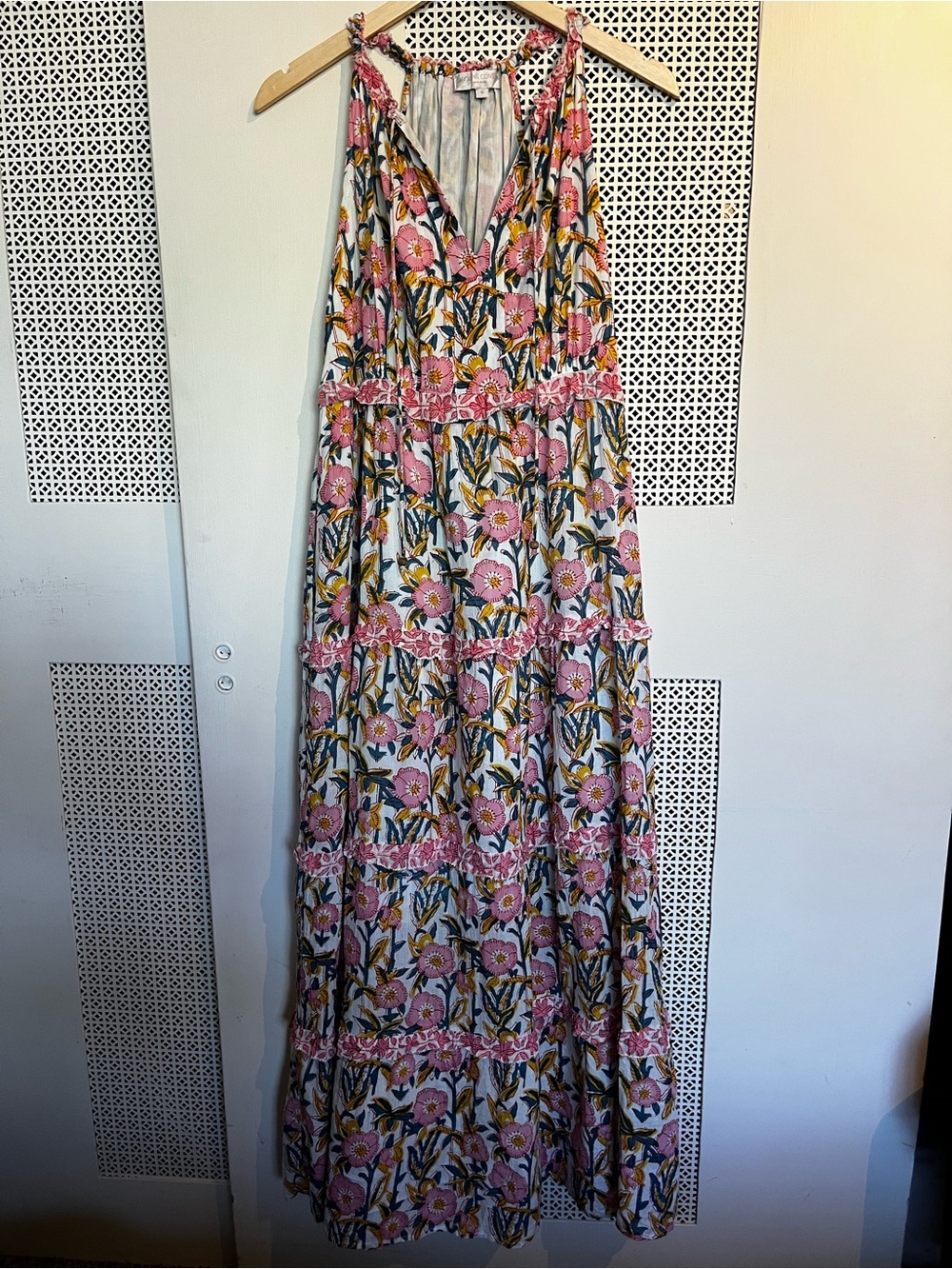 Caroline Constas Pink Floral Tiered Sleeveless Maxi Dress Sz small